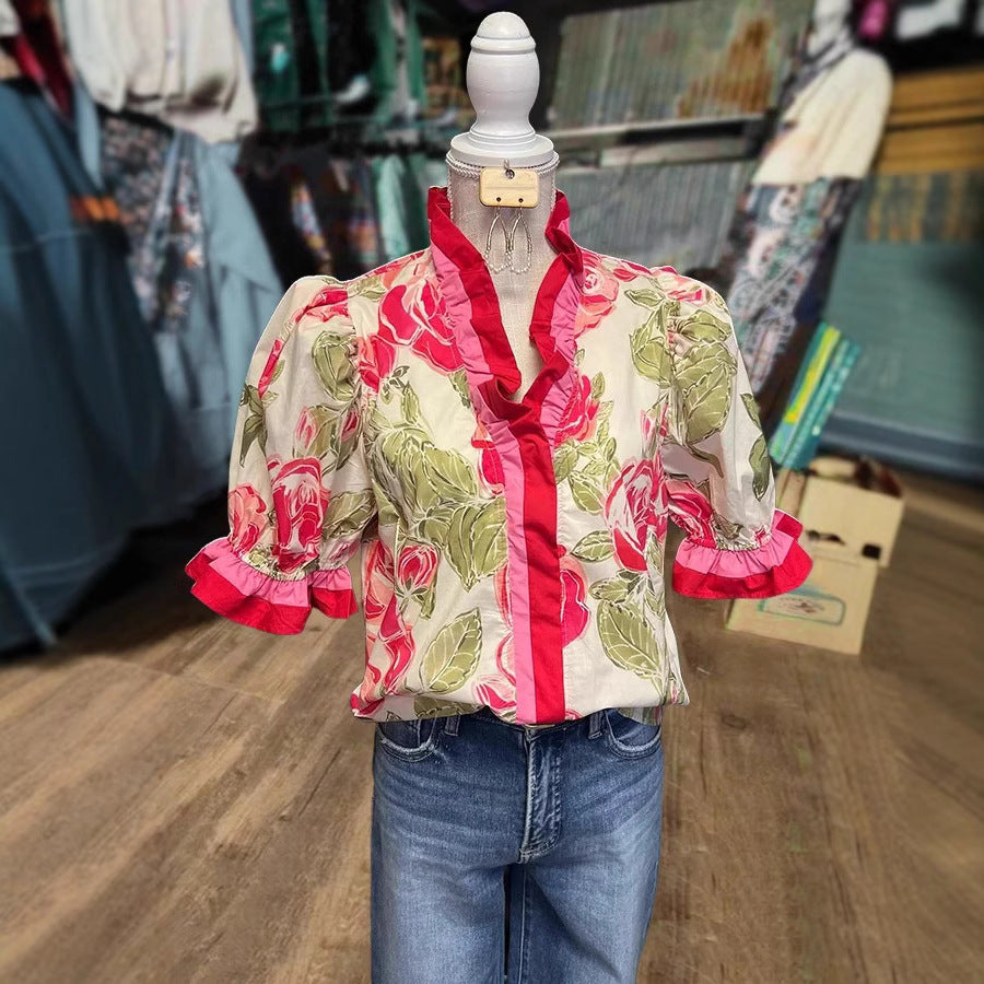 Women's Casual Loose-fitting Fashionable Color-block Printed Top