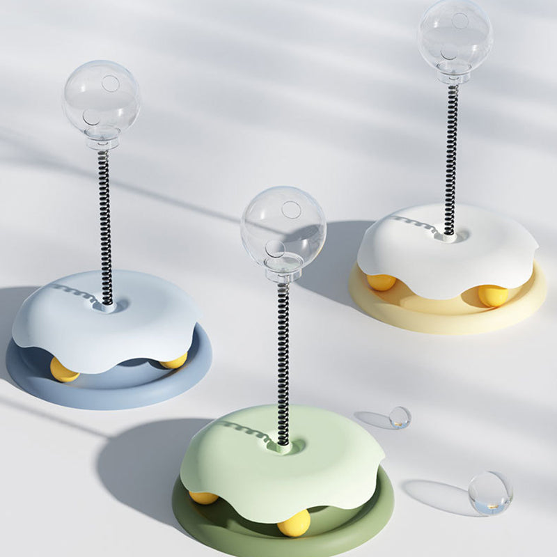 Katzenfutter-Auslaufspielzeug 2 in 1 Drehtellerball Spielzeug Kätzchen Lustiger Katzentrainingsball mit Federmechanismus Katzenzubehör Haustierprodukte