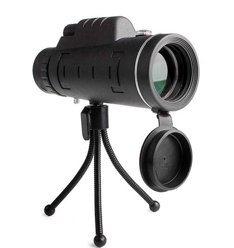 Bucciato compatible monocular telescope with zoom, built-in compass, phone clip, and tripod for outdoor viewing and navigation.