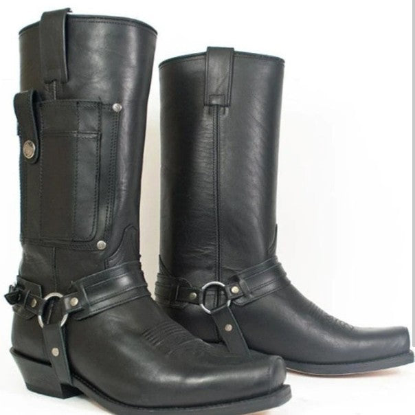 Bestickte Ritter-Herrenstiefel aus Leder mit hohem Absatz
