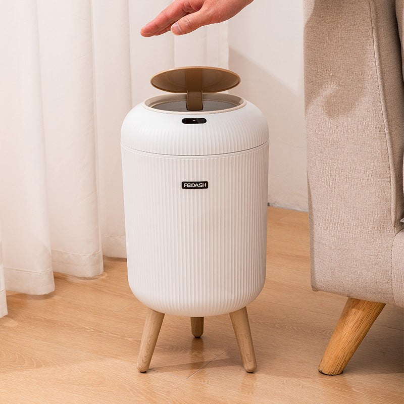 Smart Inductive Ashbin Light Luxury Round High Leg Kitchen Bathroom Living Room Bedroom Automatic Flip Large Toilet Pail