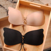 Close-up of a black strapless bra from Bucciato, featuring smooth fabric and seamless design for a comfortable fit.