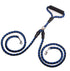 Double-ended dog traction rope with two handles and collar attachment for walking and controlling pets.
