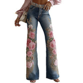 Women’s retro printed faux denim jeans by Bucciato, featuring vintage-inspired design and stylish faux denim fabric.