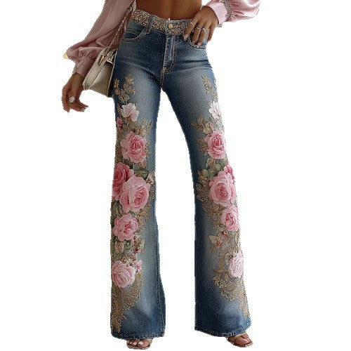 Women's Retro Printed Faux Denim Jeans
