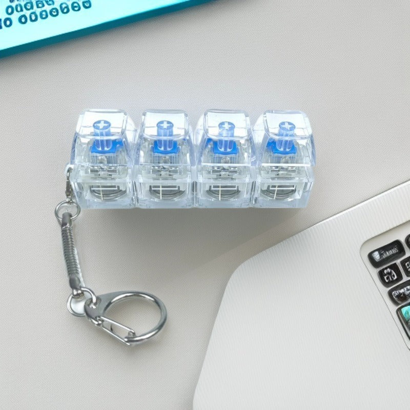 Mechanische Tastatur mit 4 Tasten, elektronisch, leuchtend, transparent, mit höhenverstellbaren Tasten, Druckreduzierung, Anti-Stress-Tastenkappen, Spielzeug, Schulranzenanhänger, Schlüsselanhänger, Dekompressions-Klicker, Gadget, Geschenk