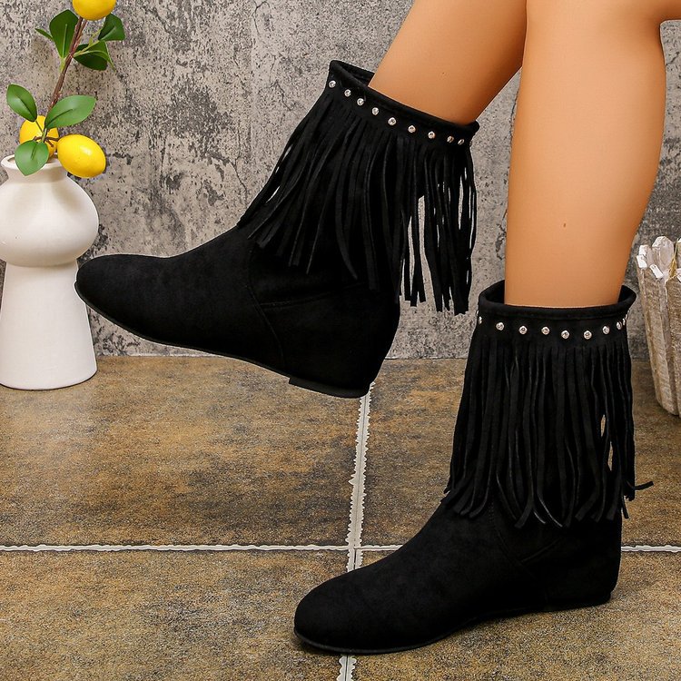 Plus Size Wildlederstiefel mit Nieten und Quasten für Damen