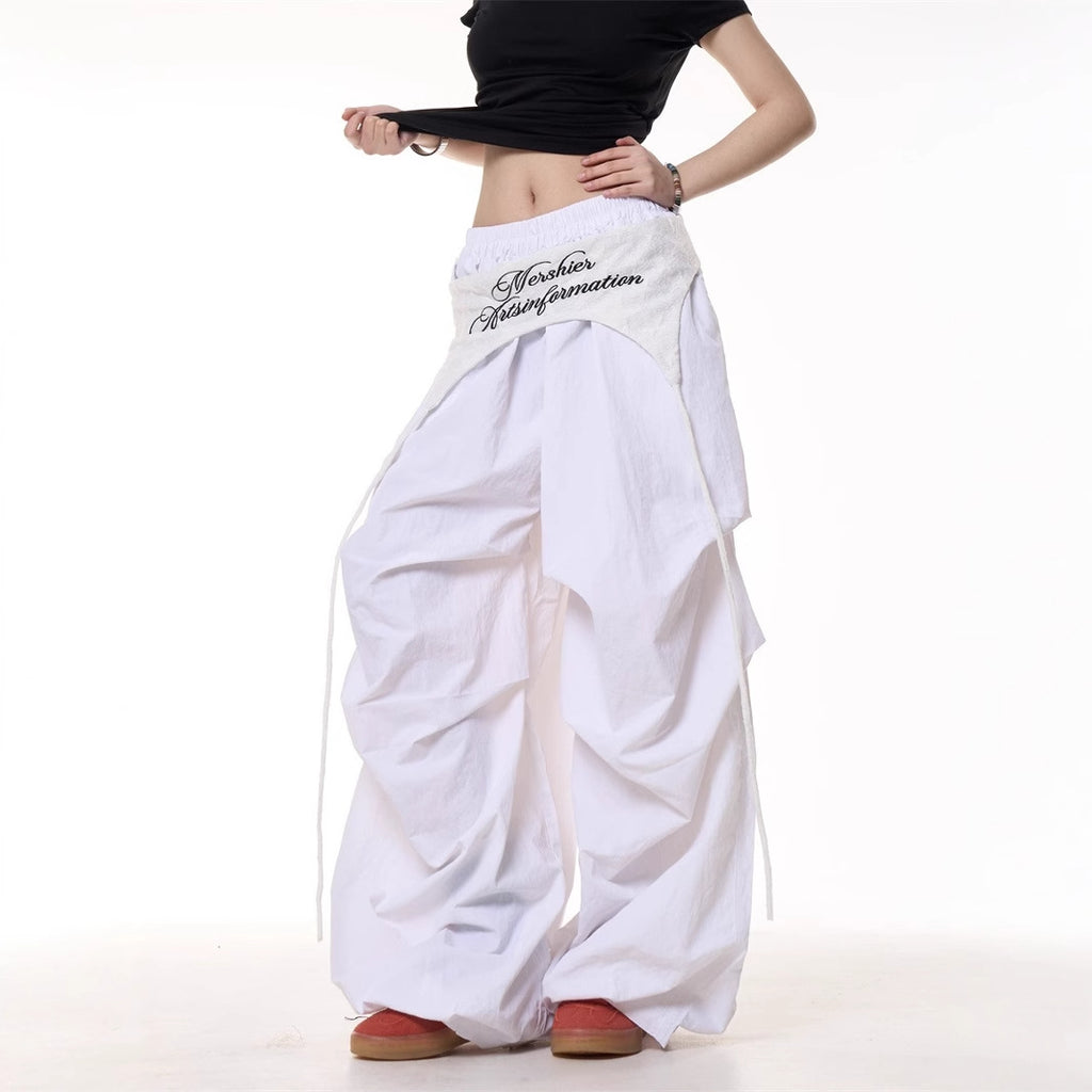 Lässige Damen-Cargohose im amerikanischen Stil mit Lagenlook und Bindebändern