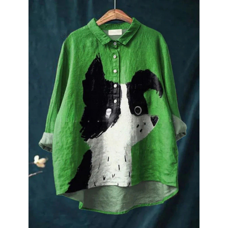 Women's European And American-style Retro Digital-print Animal Shirt