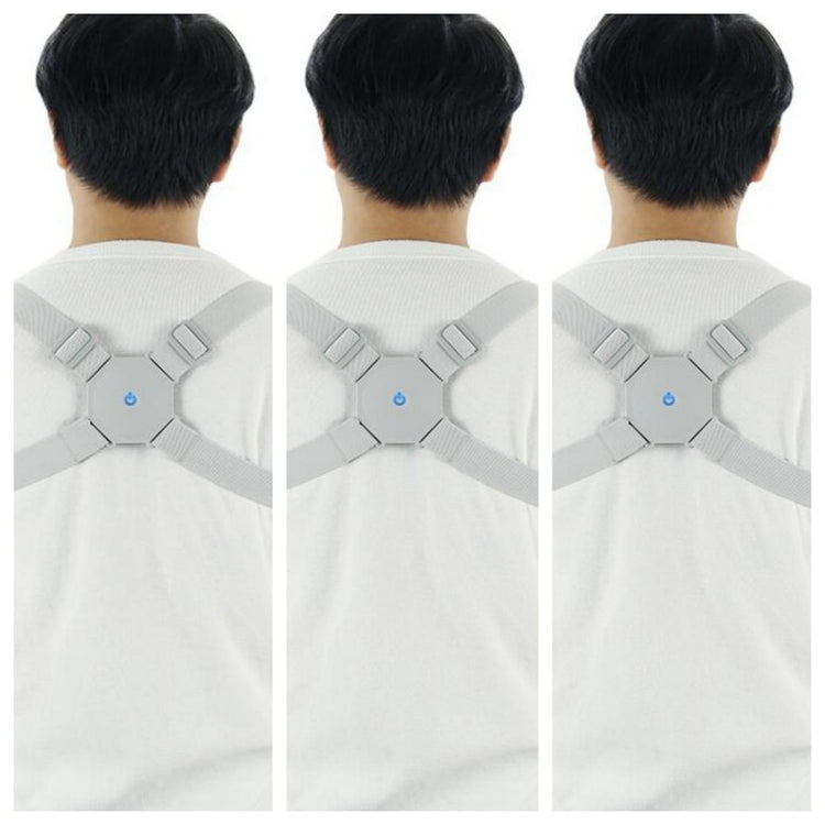 Adjustable smart back posture corrector in black with straps, designed to improve spinal alignment and posture support.