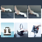 Small Bucciato fabric washing machine and multi-functional household vacuum cleaner shown with control panel and compact design.