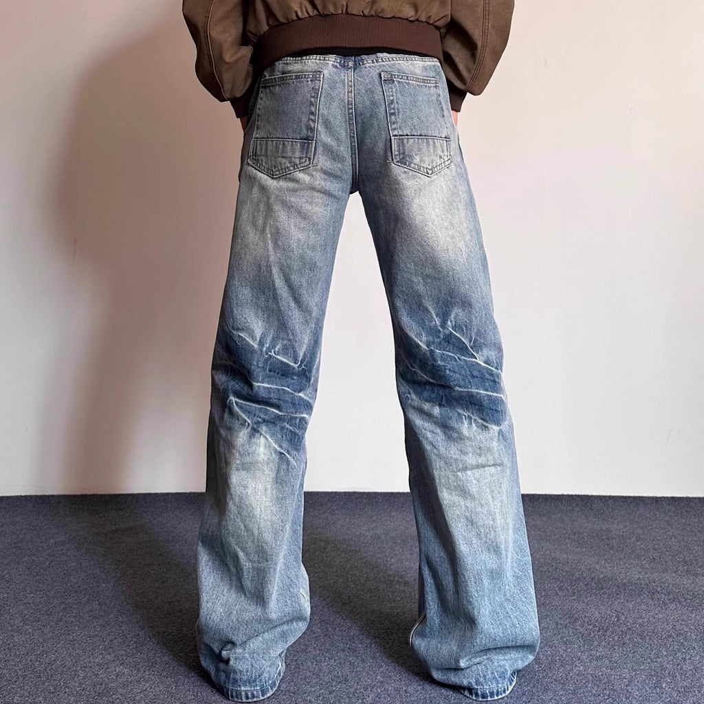 Mens Retro Washed Bleached And Distressed Lightning-Stripe Bamboo-Grain Pants