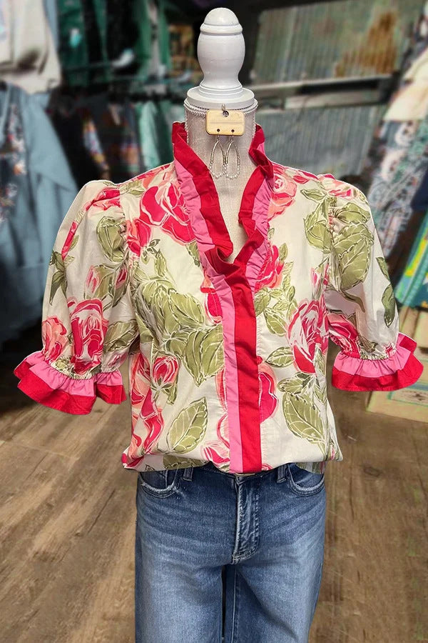 Women's Casual Loose-fitting Fashionable Color-block Printed Top