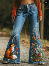 Floral embroidered washed flare jeans for women by Bucciato, featuring intricate embroidery on denim fabric.