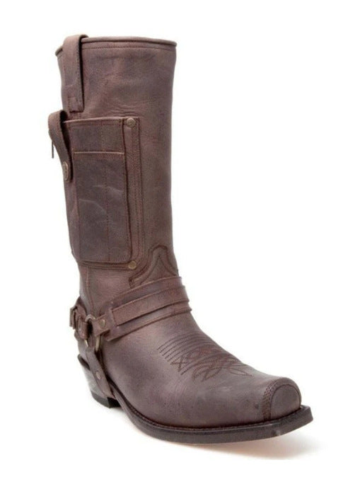 Bestickte Ritter-Herrenstiefel aus Leder mit hohem Absatz