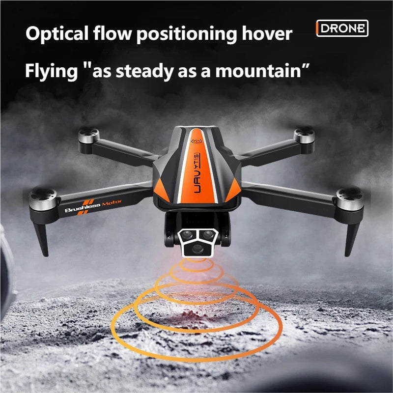 Foldable Bucciato triple-camera drone with sleek design, equipped for aerial photography and remote control flying.