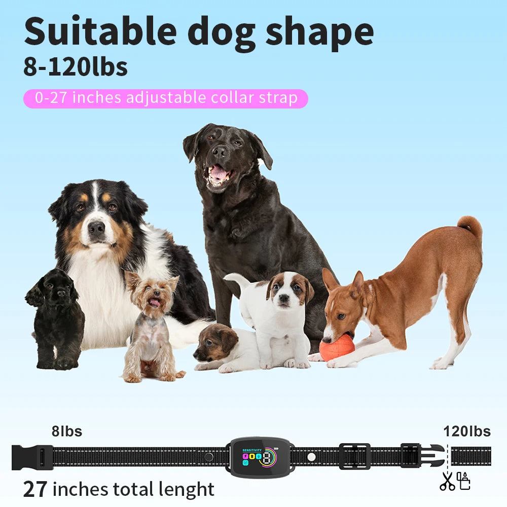 Intelligentes, automatisches Antibellhalsband für Hunde, wiederaufladbar, mit HD-Digitalanzeige, IP67 wasserdicht.