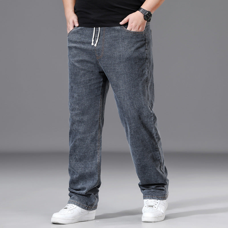 Loose-fit Straight-leg Plus-size Men's Baggy Pants With Elastic Waist