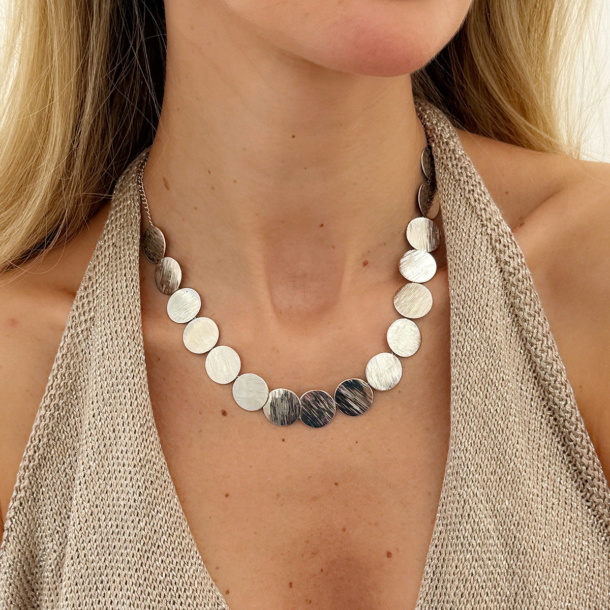 Sleek Trendy Geometric  Round Metal Patchwork Necklace For Commuting