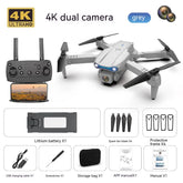 Bucciato E99pro aerial drone with 4K high-definition dual camera and foldable design, showing its three-sided camera setup.