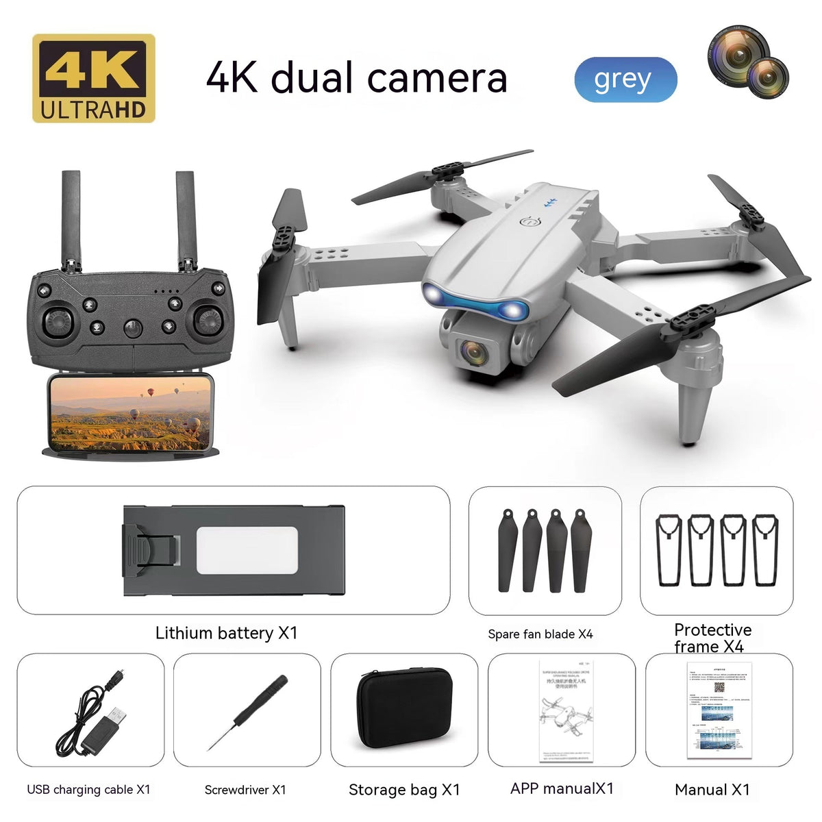 Bucciato E99pro aerial drone with foldable design, 4K dual camera and three-sided camera for high-definition aerial photography.