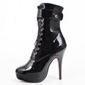 15CM Super High Heel Waterproof Lockable Sexy Lace-up Patent Leather High Heels