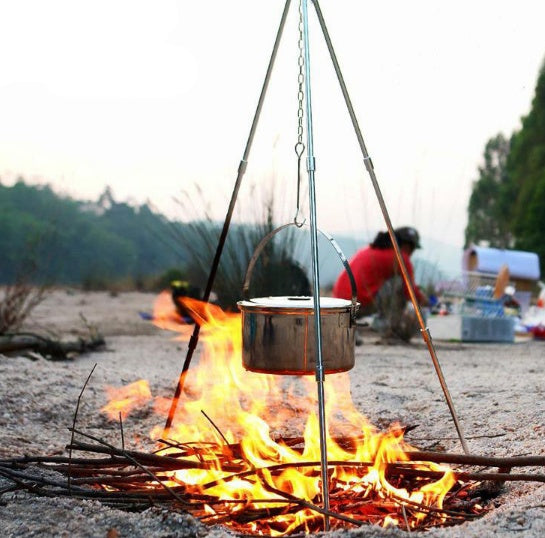 Kompatibel mit Apple, Camping-Outdoor-Lagerfeuer-Dreibeinstativ, Hängekorb, Picknickfeuerhalterung, Dreibein aus Aluminiumlegierung, Campingzubehör
