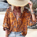 Lace-trimmed Long-sleeve Printed Loose-fitting Single-breasted Top