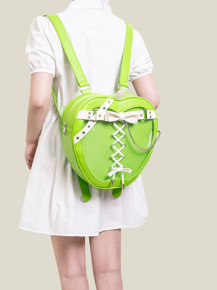 Gothic strap bow backpack with dark leather belt chain design, featuring a stylish dark-style leather belt chain gothic strap.