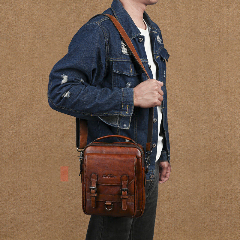 Genuine leather retro hand-rubbed men&