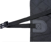 Dog car seat cover with mesh view, zipper pocket, and safety protector, designed for travel in rear back seat with hammock style.
