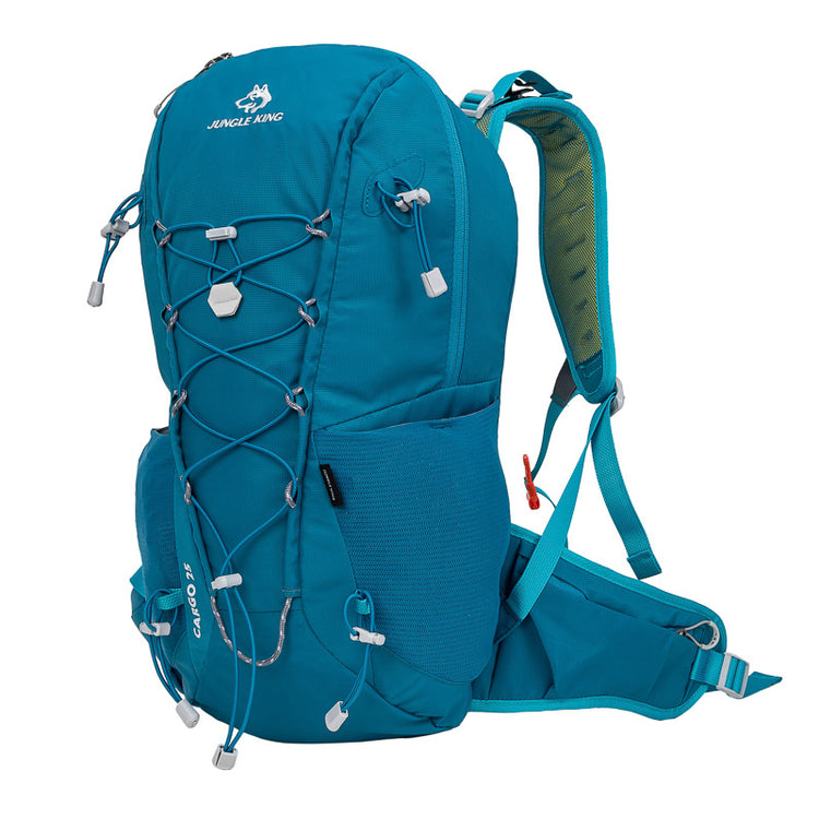 Foldable outdoor hiking backpack by Bucciato with zippered compartments and high capacity, suitable for trekking and outdoor adventures.
