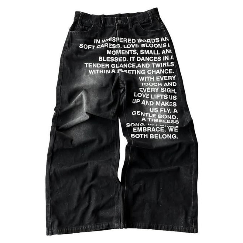 Herren-Hose mit Retro-Buchstabenprint, minimalistisch, weitem Bein