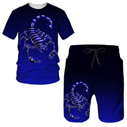 3D digital printed men's casual short sleeved shorts set