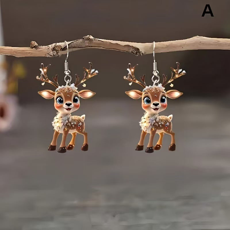 New Christmas Acrylic Earrings Featuring A Little Reindeer