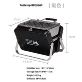 Portable outdoor mini barbecue oven from Bucciato, foldable design with compact metal construction for outdoor grilling.