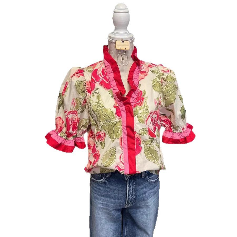 Women's Casual Loose-fitting Fashionable Color-block Printed Top
