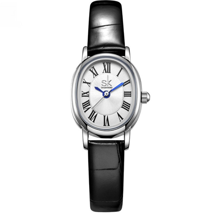 Retro-Quarzuhr mit ovalem Lederarmband