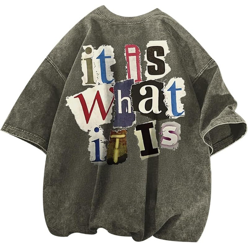 Men's Letter-Print Vintage Oversized T-Shirt