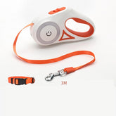 Retractable dog leash and collar set for small to medium pets, featuring a spotlight and automatic traction rope for dogs and cats.