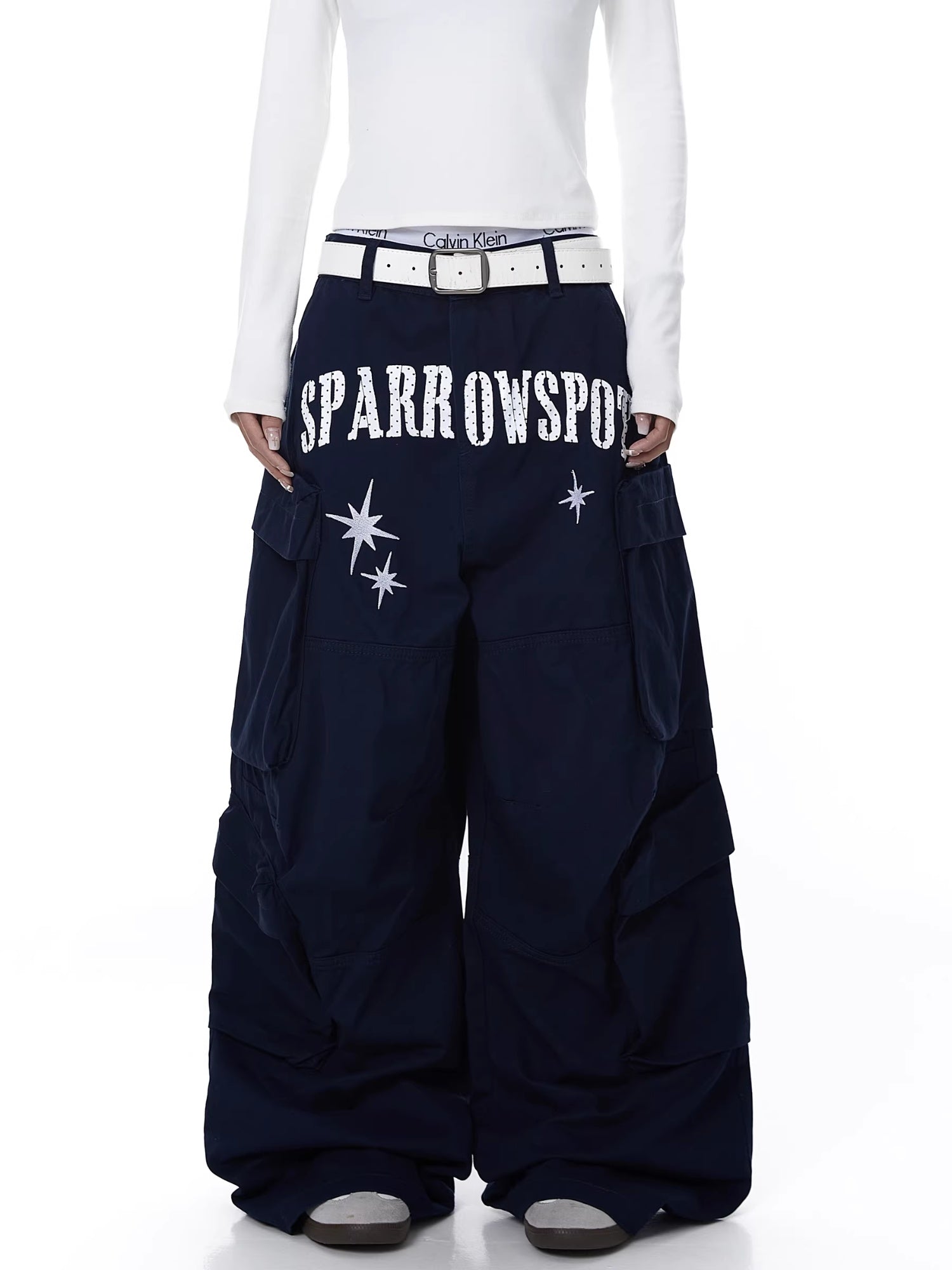 Womens American-style Deconstructed Letter-print Embroidered Design Workwear Pants