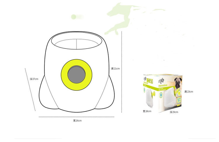 Automatic dog ball launcher from Bucciato, showcasing a colorful toy for pet training and interactive play.