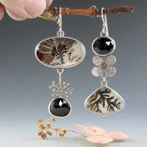 Retro Enamel Asymmetric Earrings Artistic And Literary