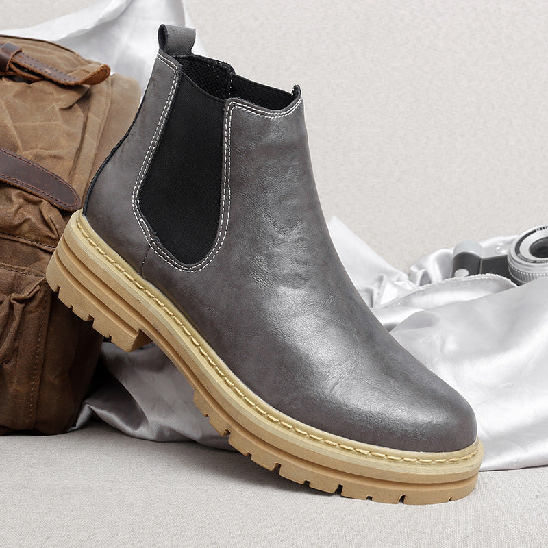 Trendige Arbeitsstiefel mit dicker Sohle im britischen Retro-Stil, gefüttert mit Fleece, Herrenstiefel