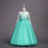 Long flower girl dress for kids with floral details, elegant design, and soft fabric, perfect for special occasions.