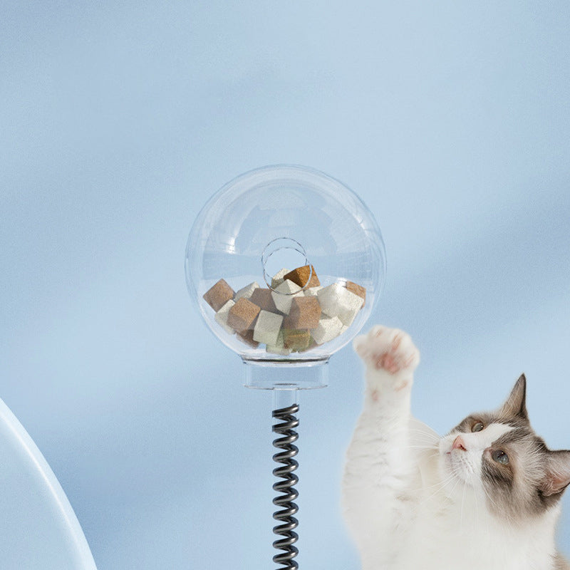 Katzenfutter-Auslaufspielzeug 2 in 1 Drehtellerball Spielzeug Kätzchen Lustiger Katzentrainingsball mit Federmechanismus Katzenzubehör Haustierprodukte
