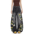 Plant And Floral Embroidered Curved Jeans