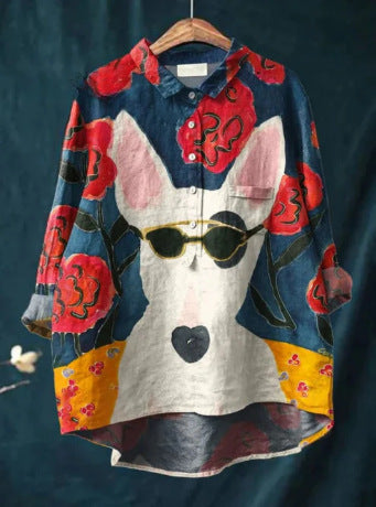 Women's Summer Loose-Fit Printed Lapel Casual European-Size Shirt