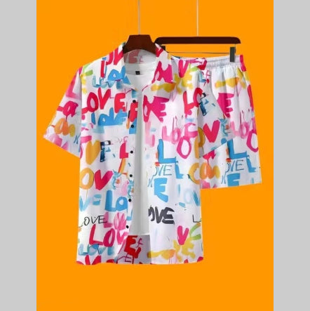Mens Casual Loose 3D Printed Top And Pants Set