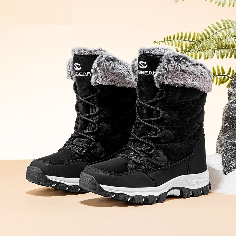 Warme Damen-Schneestiefel mit breiter Zehenpartie, mittelhoch, mit weicher Sohle und Kunstfellfutter für den Winter